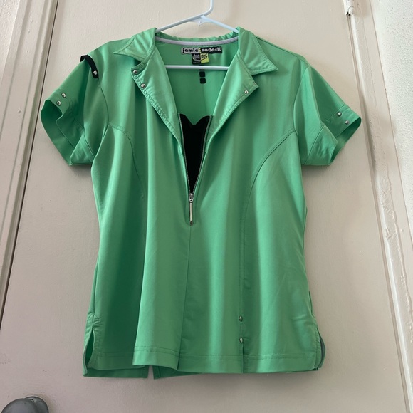 Vintage 2 in 1 Jamie Sadock Rockabilly Mint Green Shirt w/ Biker Zipper & Studs - Picture 1 of 12